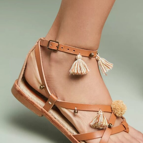 Soludos x Anthropologie Panarea Leather Tasseled Sandals Sandals Sz 6.5 - Picture 15 of 16